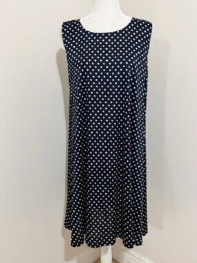 Allison Brittney Shift Dress Navy Blue & White Polka Dot Sleeveless Petite PXL